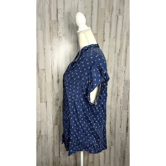 Jachs Girlfriend Women's XL Blue Geometric Cap Sleeve Button-Up Shirt‎ - Picture 4 of 5